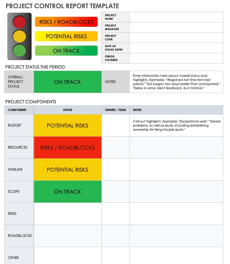 Project control report template