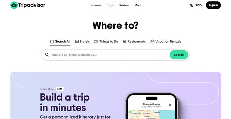 1. Tripadvisor - Best Review Website Design Examples