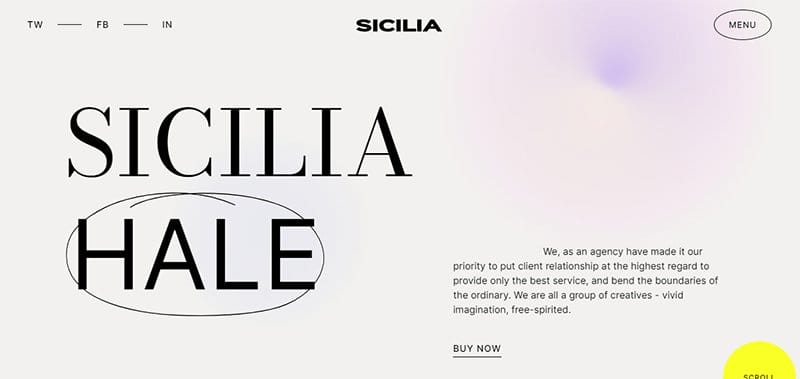 10. Sicilia - Beautiful Examples of Gradient Websites Example