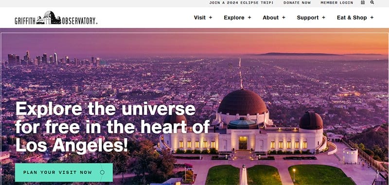 11. Griffith Observatory - Best Museum Websites for Design Inspiration Example
