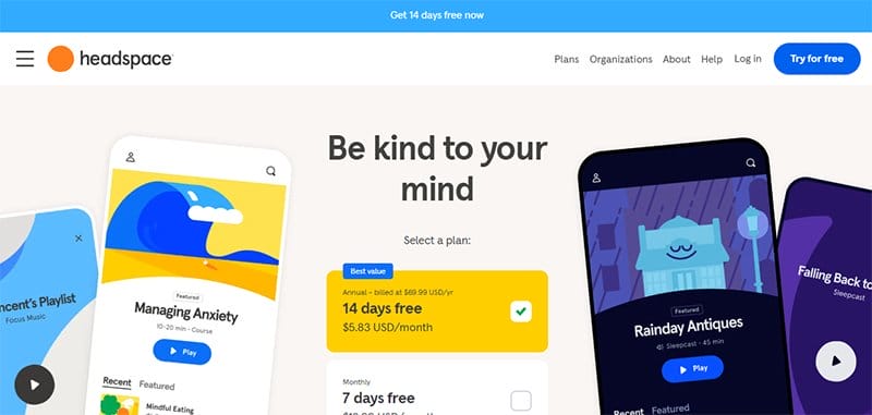 11. Headspace - User Interface Design Examples For User-Friendly Websites