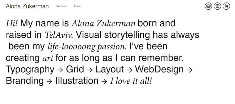 12. Alona Zuckerman - Best Black and White Website Design Inspiration Example