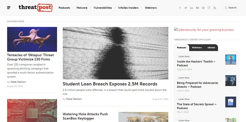 12. Threatpost - Best Security Website Design Examples