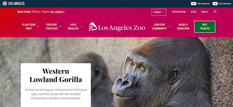 15. Los Angeles Zoo and Botanical Garden - Best Zoo Website Design Examples