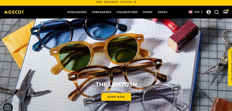 18. MOSCOT Eyewear - Stunning Yellow Websites With Color Schemes Example
