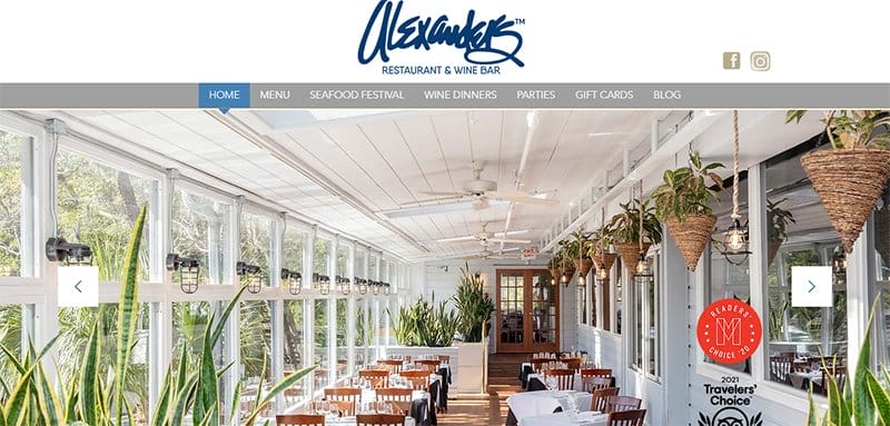 2. Alexander’s Restaurant & Wine Bar - Great Examples of Vineyard and Winery Website Example