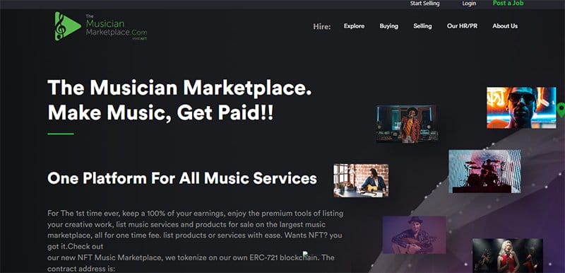 2. The Musician Marketplace - NFT Website Design Examples