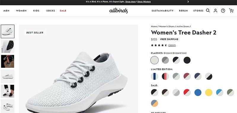 21. Women’s Tree Dasher 2 (Allbirds) - Best Microsite Examples