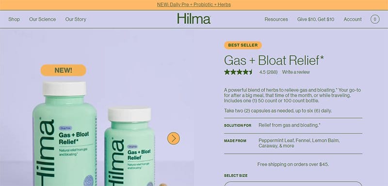 22. Hilma Gas + Bloat Relief - Best Microsite Examples