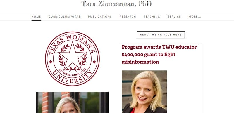22. Tara Zimmerman - Great Personal Academic Website Examples