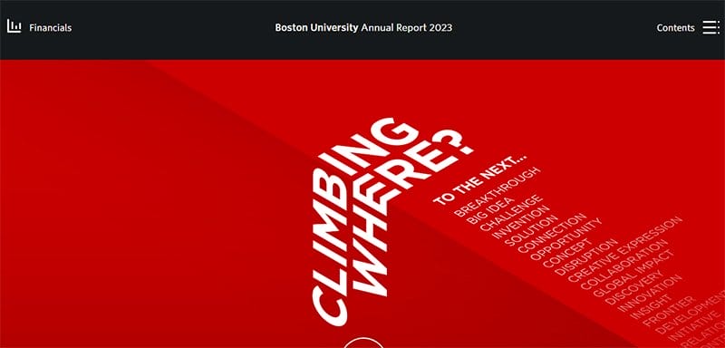 28. Boston University Annual Report 2023 - Best Microsite Examples