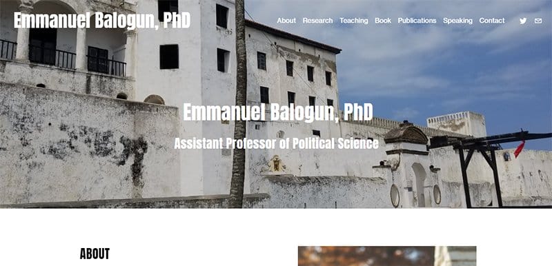3. Emmanuel Balogun - Great Personal Academic Website Examples