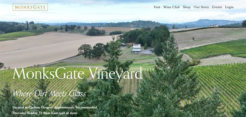 3. MonksGate Vineyard - Great Examples of Vineyard and Winery Website Example