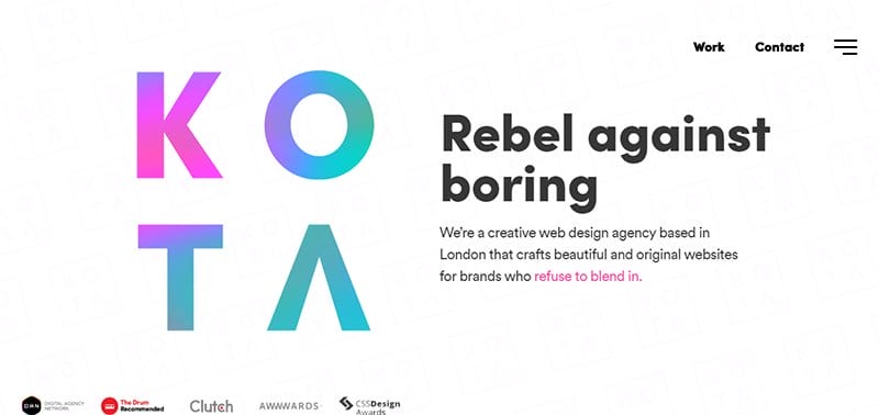 30. KOTA - Beautiful Examples of Gradient Websites Example