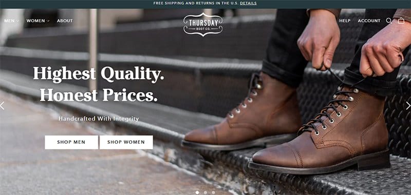 39. Thursday Boot Co. - Best Sleek Website Design Examples