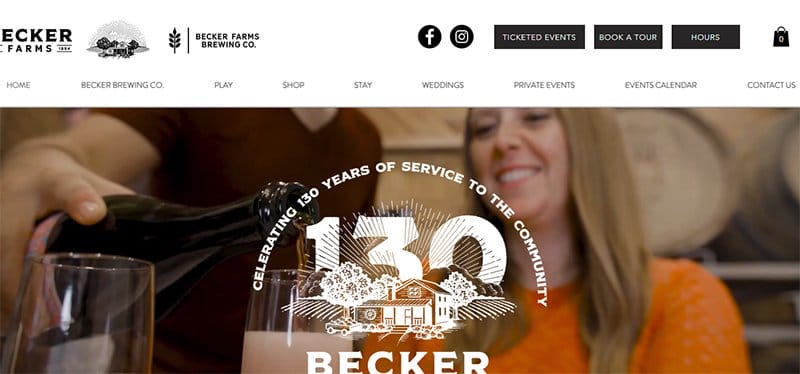 4. Becker Farms - Great Examples of Vineyard and Winery Website Example
