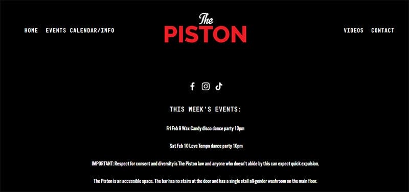 5. The Piston - Great Club Website Examples For Design Inspiration