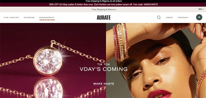 6. Aurate New York - Best Jewelry Website Design Examples