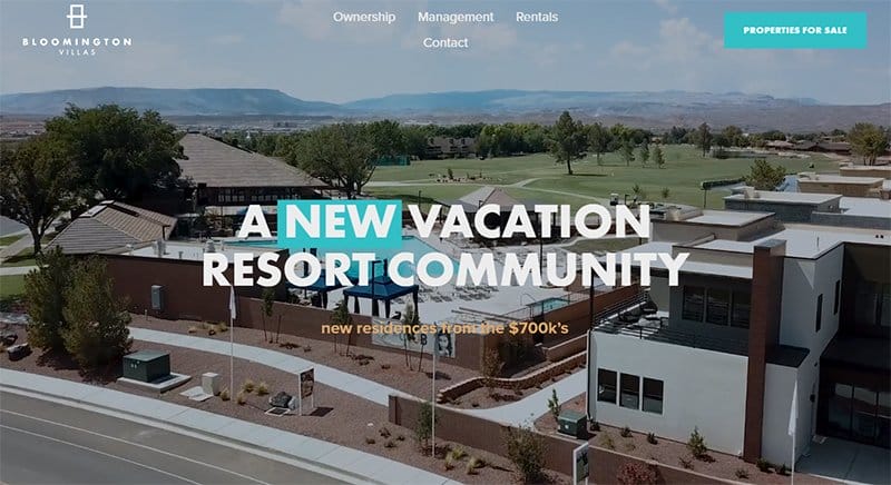 6. Bloomington Villas - Best Blue Websites Example