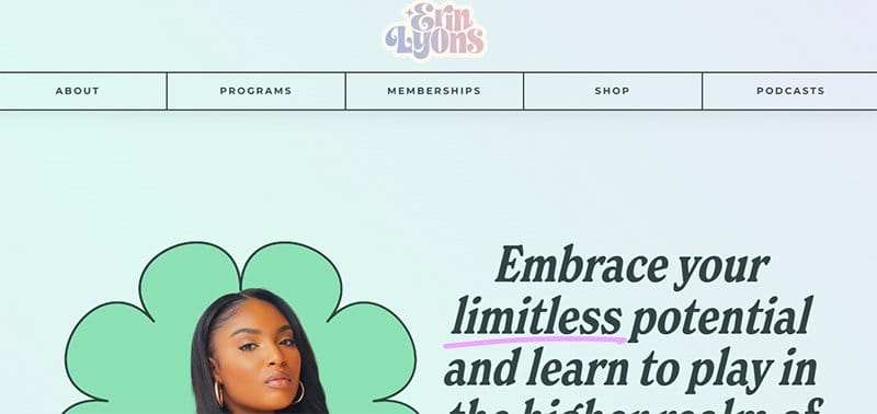 6. Erin Lyons - Beautiful Examples of Gradient Websites Example