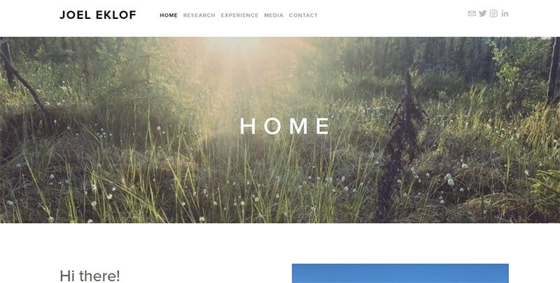 9. Joel Eklof - Great Personal Academic Website Examples