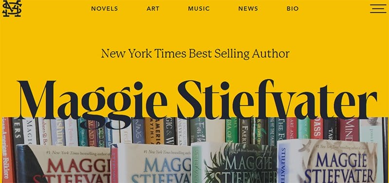 9. Maggie Stiefvater - Stunning Yellow Websites With Color Schemes Example