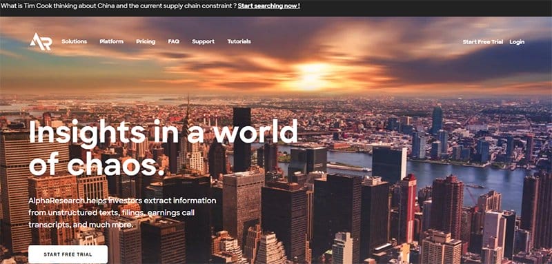 1. AlphaResearch - Great Investment Website Examples