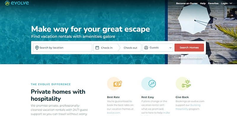 10. Evolve - Most Beautiful Vacation Rental Websites