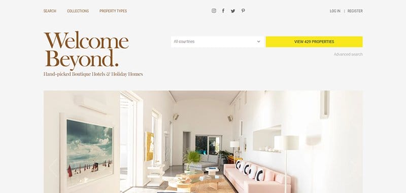 11. Welcome Beyond - Most Beautiful Vacation Rental Websites