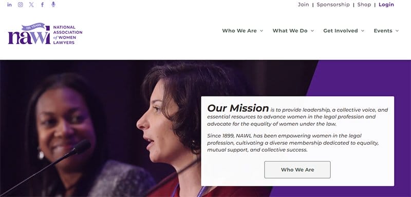 12. National Association of Women Lawyers - Best Advocate Website Design Example