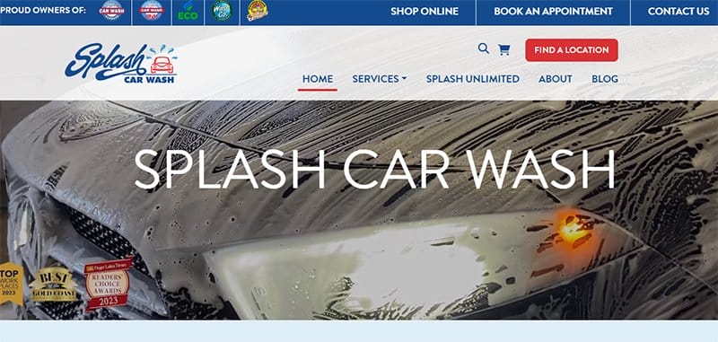 14. Splash Car Wash - Best Car Wash Websites Example