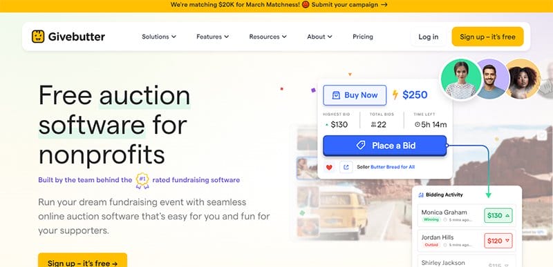 19. Givebutter - Great Auction Websites Example