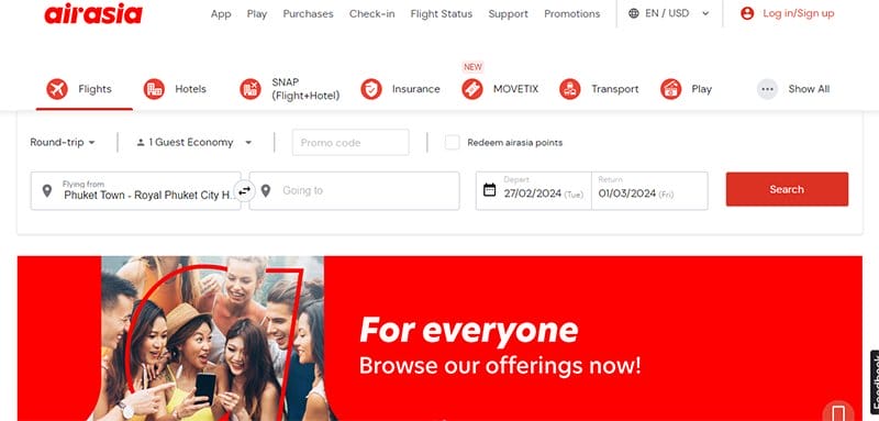 2. AirAsia - List of Big Companies That Use Wix Example