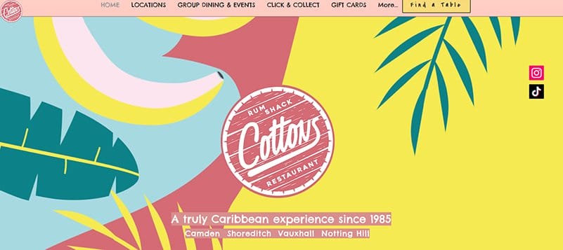 2. Cottons Restaurant - Best Abstract Website Design Examples