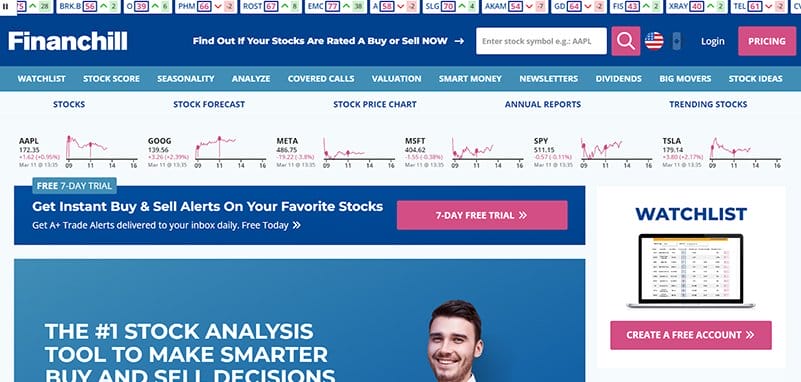 2. Financhill - Amazing Stock Broker Website Design Examples