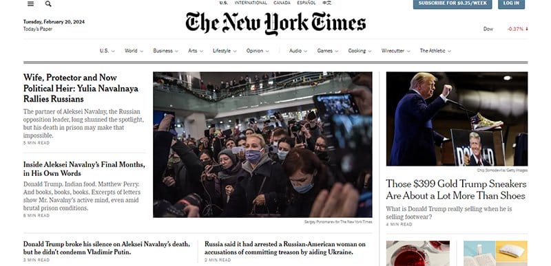 28. The New York Times - List of Big Companies That Use Wix Example