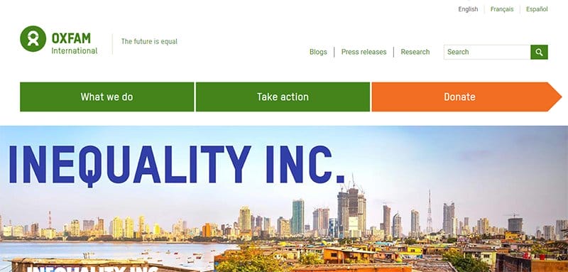 29. Oxfam International - List of Big Companies That Use Wix Example