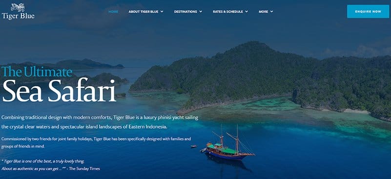 3. Tiger Blue - Best Yacht Website Design Example