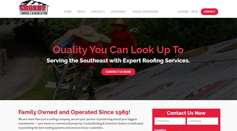 38. Crosby Roofing & Seamless Gutters - Best Roofing Website Design Examples