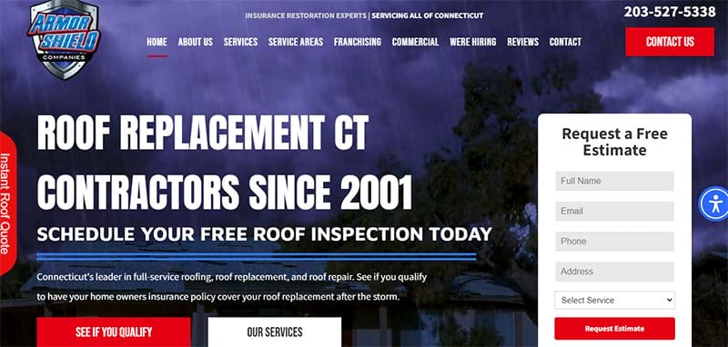 6. Armor Shield Exteriors - Best Roofing Website Design Examples