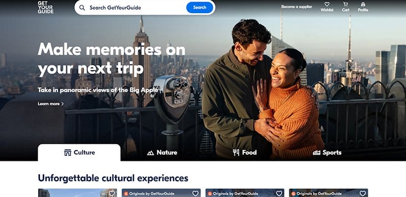 7. Get Your Guide - Most Beautiful Vacation Rental Websites