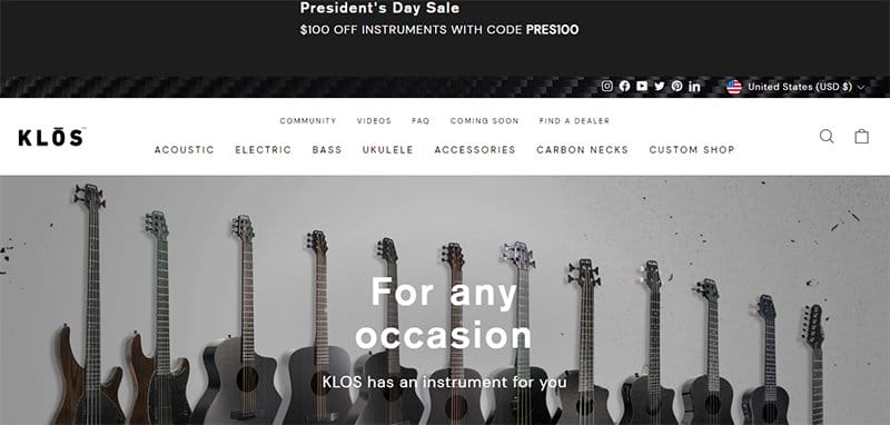 7. KLOS Guitars - List of Big Companies That Use Wix Example
