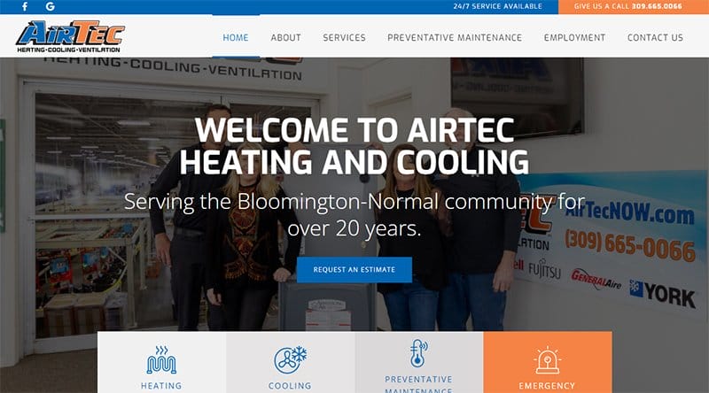 9. AirTec Heating and Cooling - Best HVAC Website Design Examples