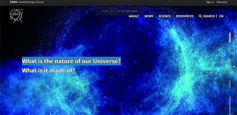 9. CERN - Best Science Website Design Examples