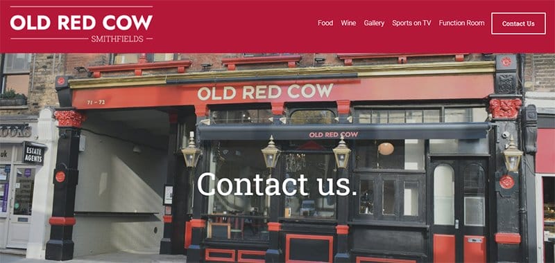 1. Old Red Cow - Contact Us Page Example