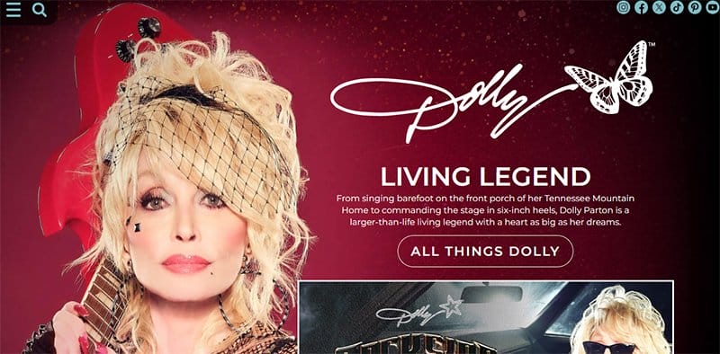 12. Dolly Parton - Best Celebrity Website Example