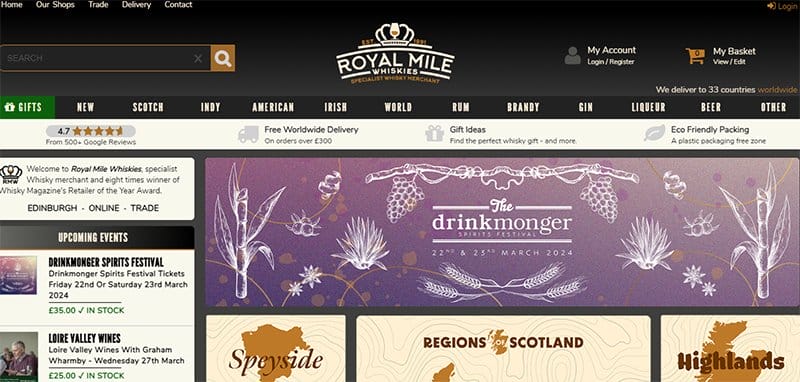 12. Royal Mile Whiskies - Best Liquor Website Design Example