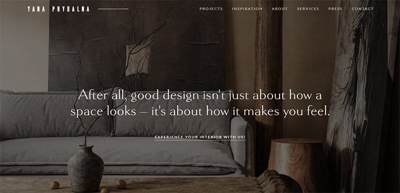 13. Yana Prydalna - Interior Design Portfolio Website Example