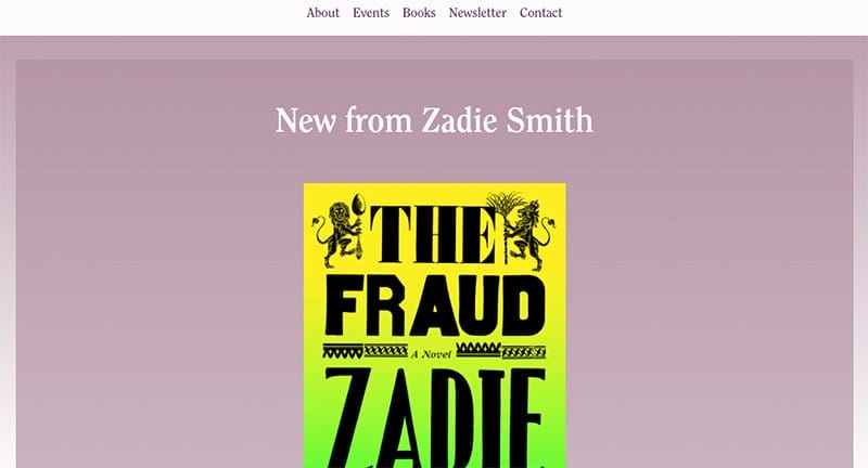 14. Zadie Smith - Beautiful Book Website Design Example