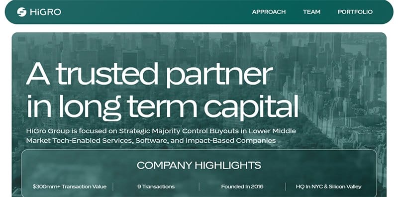 17. HiGro Group - Outstanding Examples of Private Equity Website Example